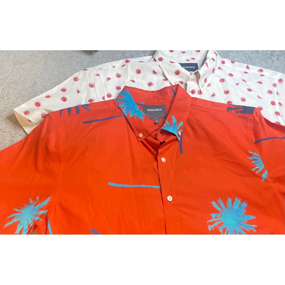 Bonobos Slim Fit Tropical graphic short sleeve men's shirts size Large LOT OF 2